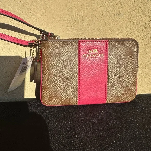NWT Coach Signature Brown and Pink Wristlet - Picture 2 of 4
